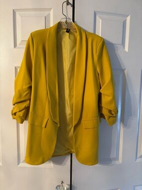 Women's Mustard Yellow Open Blazer Jacket